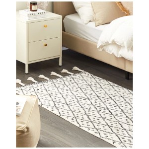 Tapis à poils courts Beliani Agadir en coton crème avec motif géométrique, 80x150 cm.