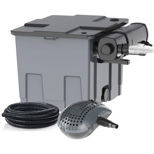 Set filtro a flusso Heissner FPU 16000 con chiarificatore UVC, pompa e tubo per laghetti fino a 16.000 l.