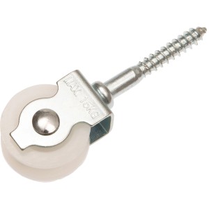 Conacord Vogelrolle mit weißem Polyamidrad, silbernem Metallgehäuse und Schraubbefestigung, max. 15 kg.
