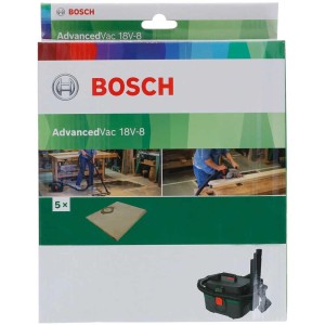 Sac à poussière en papier Bosch pour AdvancedVac 18V-8, lot de 5. Sacs filtrants pour aspirateur.