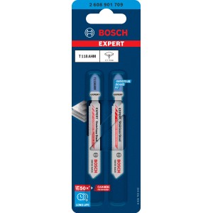 Lame per seghetto alternativo Bosch Expert T 118 AHM per acciaio inox, 2 pezzi, in confezione.