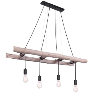 Globo Hängeleuchte Irmgard mit vier E27-Fassungen an Holzleiter-Design.