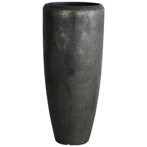 Vaso alto Gartec Cervo antracite con accenti bronzo e superficie strutturata.