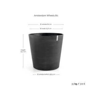 Pot de fleurs Ecopots Amsterdam gris foncé avec roulettes, 80x75cm. Idéal pour les grandes plantes, pour une utilisation intérieure et extérieure.