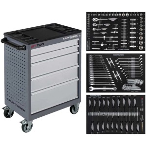 Servante d'atelier Kraftwerk Basic Line BT700 avec 5 tiroirs et assortiment d'outils.