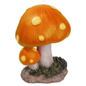 Vivid Arts Dekofigur: Orangefarbener Pilz mit weißen Punkten, 26,5 cm hoch. Gartendeko aus Polyserin.