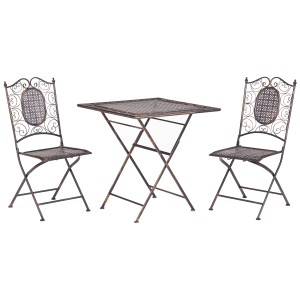 Set bistro Beliani Bormio, nero, metallo, pieghevole, per balcone e giardino.
