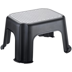 Sgabello nero Rotho Paso, in plastica, antiscivolo e stabile.