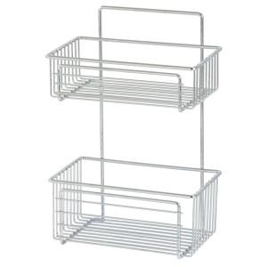 Panier à fil chromé Aldabra avec 2 étagères pour accessoires de salle de bain, fixations incluses.