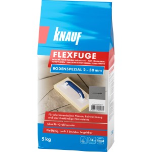 Knauf Flexfuge Bodenspezial, grigio cemento, 5 kg. Malta per fughe autolivellante per piastrelle e pietra naturale.