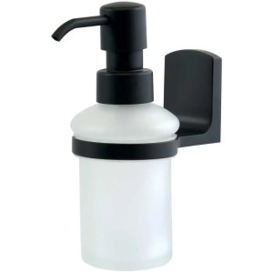 Dispenser sapone Spirella Taku con supporto, zinco nero opaco.