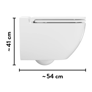 Set WC sospeso baliv Cleveland, scarico profondo, senza brida, bianco. Dettaglio delle dimensioni.