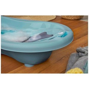 Baignoire turquoise Rotho Top Xtray, longueur 105 cm, avec tapis antidérapant. Idéale pour bébés et jeunes enfants.