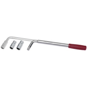 Chiave a croce con 2 bussole (17x19/21x22 mm) per emergenze stradali, con funzione telescopica e impugnatura gommata.