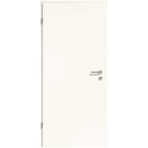 Porta interna bianca, DIN sinistra, CPL Arctic White con bordo arrotondato e maniglia color argento.