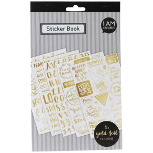 Stickerbook avec 5 feuilles d'autocollants en papier avec des dictons dorés pour le bricolage et la décoration.