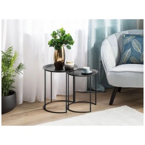 Tavolino Twins, set da 2, metallo nero, Ø 40 cm. Tavolini moderni per soggiorno o ufficio.