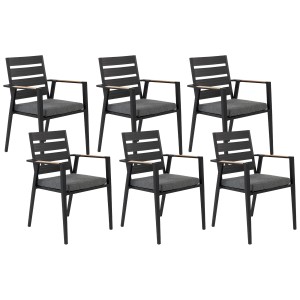 Beliani Set di 6 sedie da giardino Taviano in metallo nero con cuscini grigi.