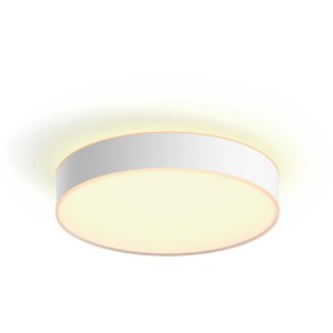 Weiße Philips Hue Deckenleuchte Devere M mit Dimmer, warmweißes Licht.