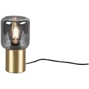 Moderna lampada da tavolo Nico in ottone e vetro fumé, ideale come lampada da scrivania.