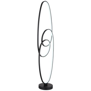 Lampadaire LED Spira moderne en noir mat avec des formes ovales, hauteur 122 cm.