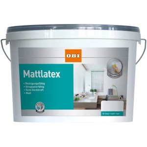 Eimer OBI Mattlatex Weiß, 5 Liter, matte Latexfarbe für Innenräume.