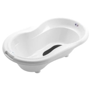 Baignoire bébé Rotho Top blanche avec forme ergonomique et tapis antidérapant.