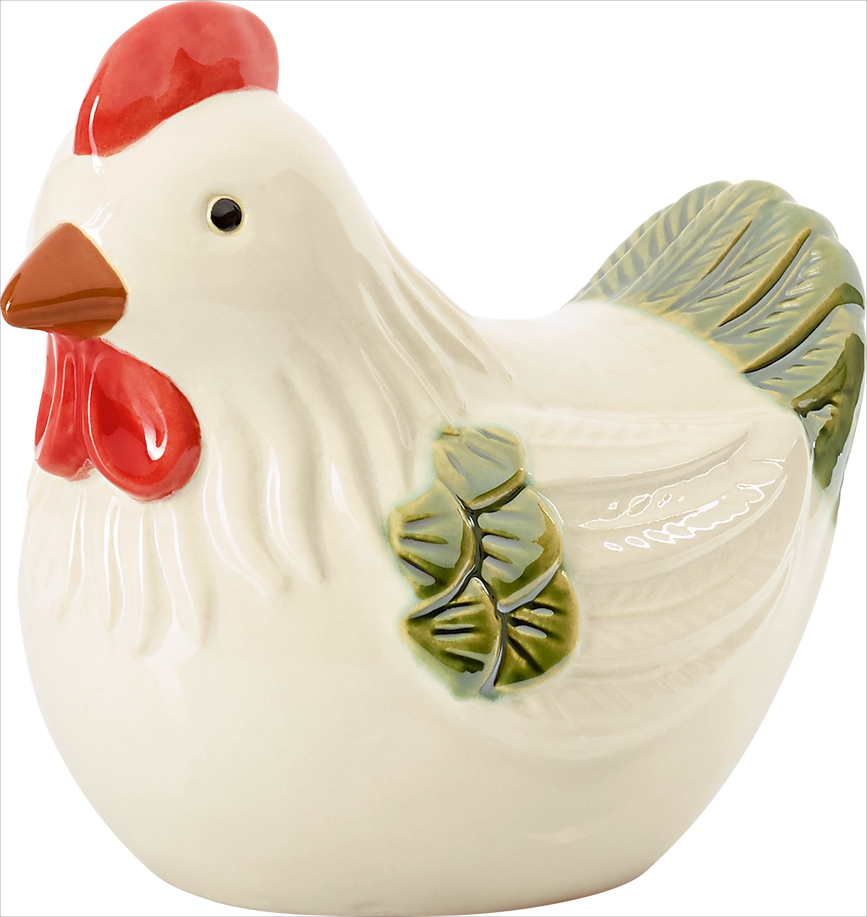 Poule décorative Blanche-Verte 16,5 cm