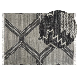 Tapis Beliani Arbaa, 160x230 cm, coton, noir, avec motif géométrique bohème.
