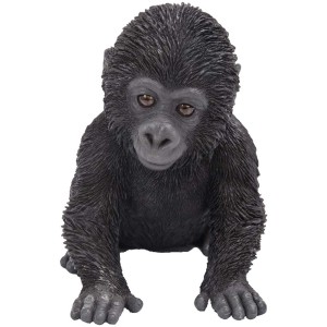 Detailgetreuer Baby-Gorilla als Gartendeko aus Polyresin.