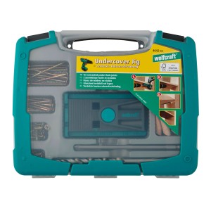 Wolfcraft Undercover-Jig-Set (54 pièces) en coffret : Gabarit de perçage, foret, vis et accessoires pour assemblages bois.