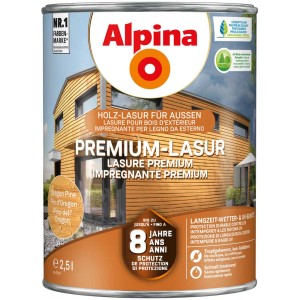 Dose Alpina Premium-Lasur Oregon Pine 2,5l für Holz, mit Langzeit-Wetter- und UV-Schutz.