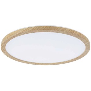 Panneau LED Paulmann Atria Shine aspect bois, plafonnier rond avec rétroéclairage.
