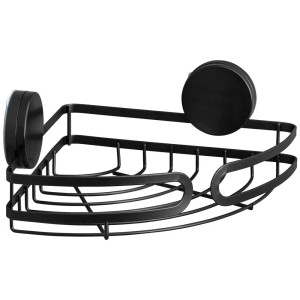 Wenko Static-Loc® Plus Mensola angolare Pavia Nero, cestello in filo metallico per bagno e WC con montaggio a ventosa.
