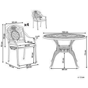 Set mobili da giardino Beliani Salento, alluminio marrone, con tavolo e 4 sedie (misure)