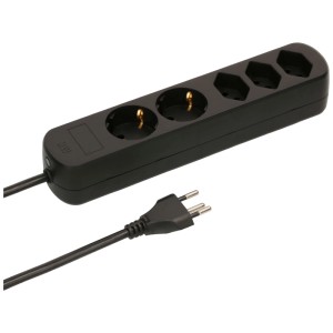 Multiprise noire Basic Line avec 3x Type13 et 2x prises Schuko pour une alimentation flexible.