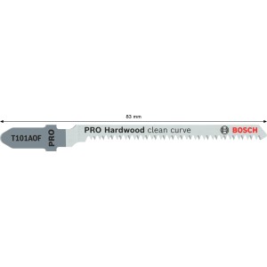 Lame de scie sauteuse Bosch T 101 AOF, 83mm, pour coupes courbes nettes dans le bois dur.
