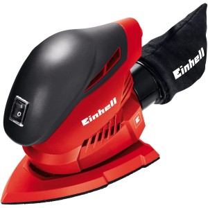 Ponceuse multifonction Einhell TH-OS 1016, ponceuse rouge et noire avec sac à poussière.
