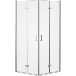 Cabine de douche baliv DUK-90.70E, 90x90 cm, chrome, avec portes pliantes et verre transparent.
