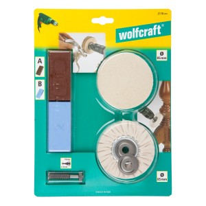 Wolfcraft Hobby Set per lucidatura, 5 pezzi, con dischi per lucidare, paste per lucidare e mandrino per trapani.