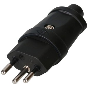 Fiche noire Max Hauri TH strong T12 en PVC/PA, 250V/10A, pour intérieur.