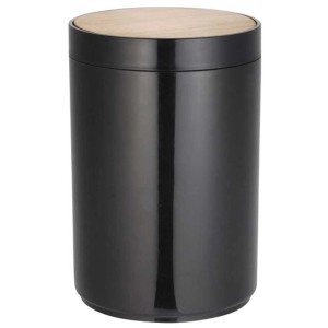 Cestino cosmetico nero MSV Oslo con coperchio basculante in bambù, 5 litri.