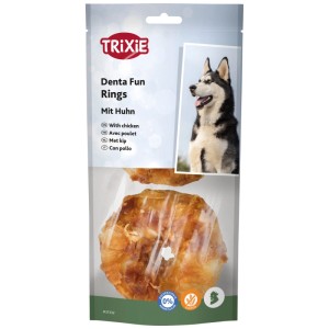 Trixie Kauringe Denta Fun Huhn, 2 Stück, für Hunde. Snack zur Beschäftigung und Förderung der Zahnpflege.