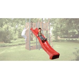 Scivolo WEKA Wave rosso, lungo 3 m, montato su una torre da gioco con bambino.