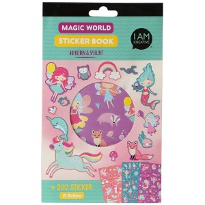 Livre de stickers Monde Magique avec fées, licorne et arc-en-ciel, 6 feuilles pour bricoler et décorer.