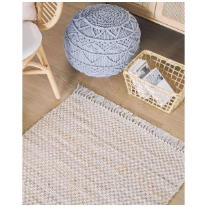 Tapis beige Zerdali à motif à carreaux et franges, 80x150 cm.