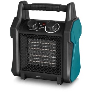 Stufa elettrica PTC Emerio verde, 2000W, con maniglia e termostato.
