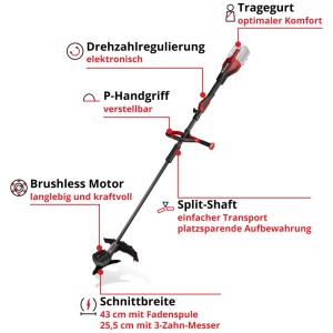 Einhell GP-BC 36/430: Tagliabordi a batteria con impugnatura a P regolabile e albero divisibile.