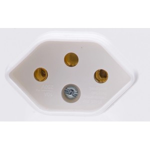 Adaptateur blanc Italie/Type13, 3 broches pour prises suisses en Italie.