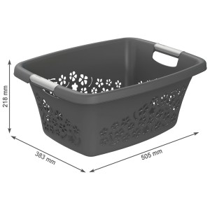 Cesto portabiancheria Rotho Flowers grigio, 25 l, con motivo floreale e manici.